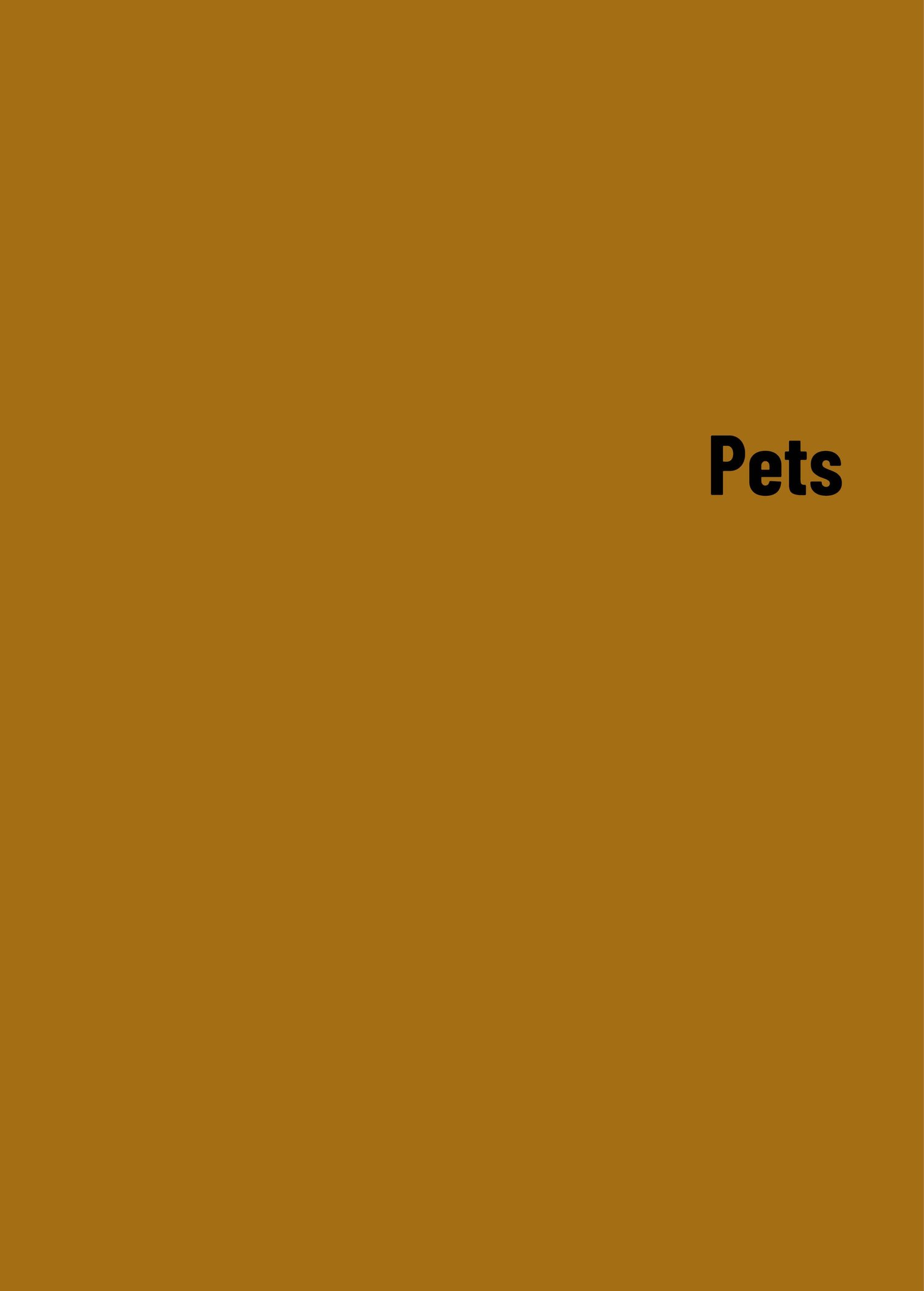 Brauner Hintergrund mit dem Wort "Pets" in schwarzer Schrift.