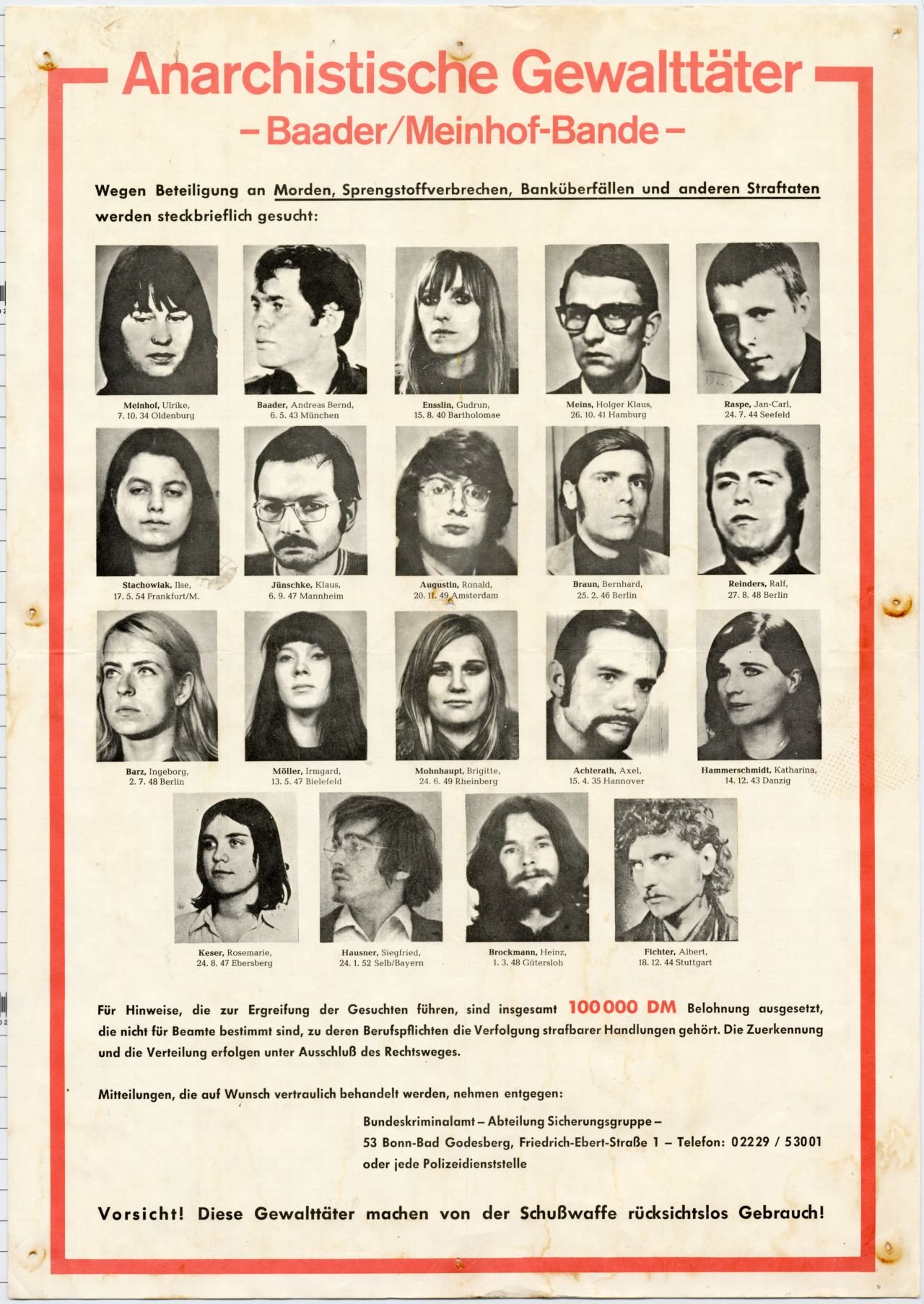 Anarchistische Gewalttäter - Fahndungsplakat, BRD, 1972