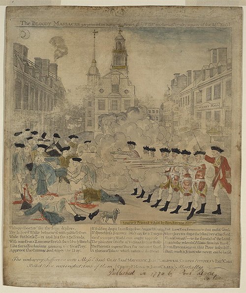 Das blutige Massaker, ein Stich von Paul Revere aus dem Jahr 1770