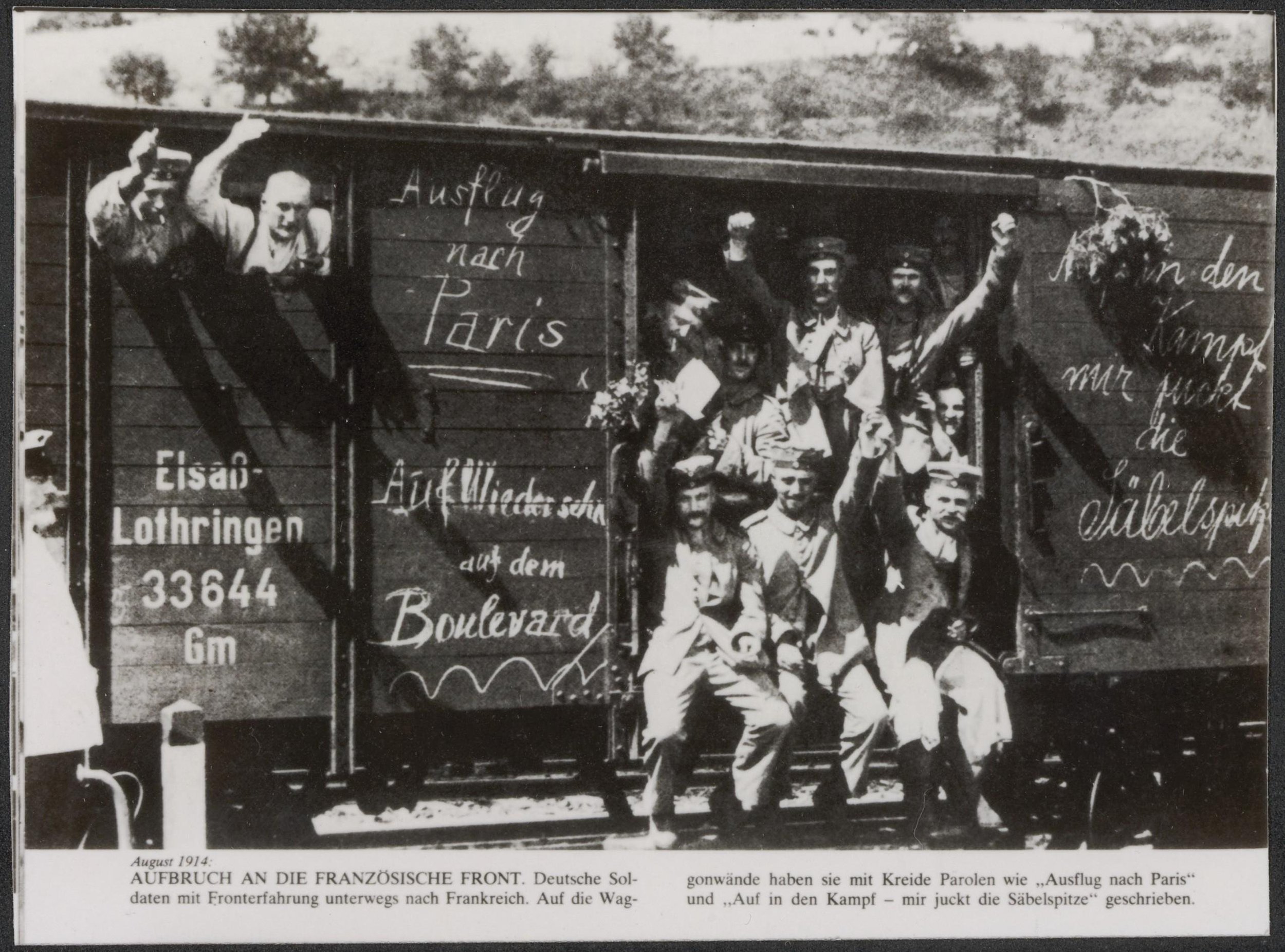 Aufbruch an die Franzo CC 88schische Front. August 1914 Deutsche Soldaten mit Fronterf 2C Bestanddee