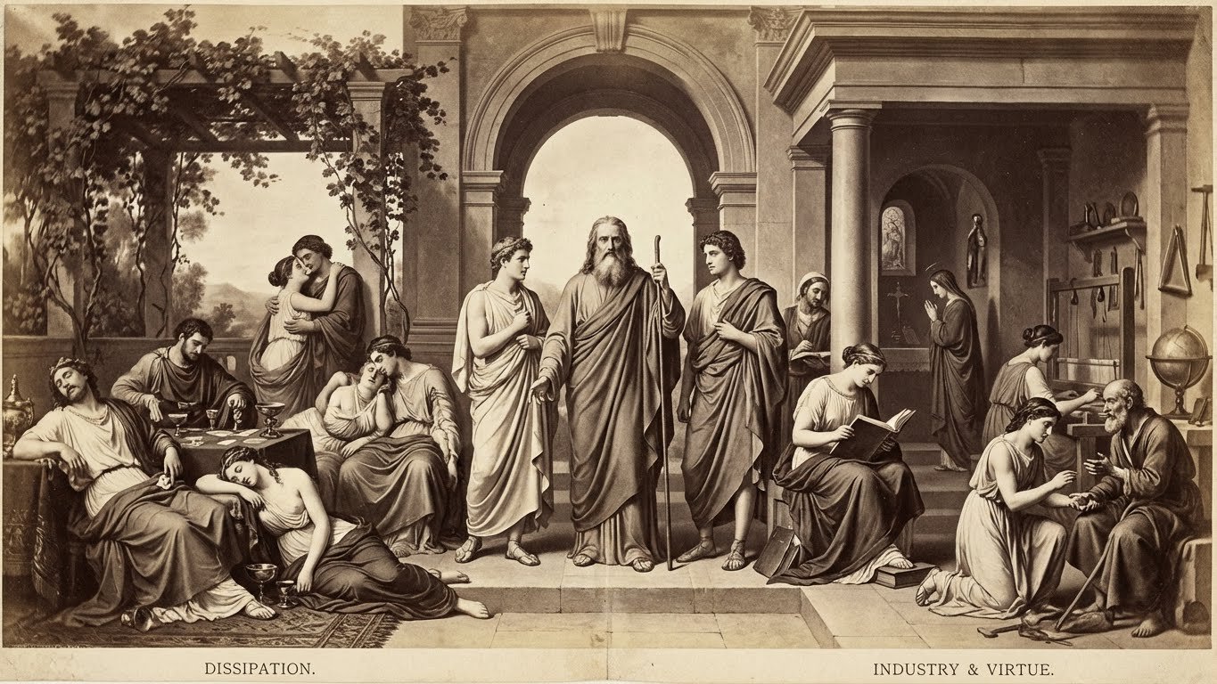 Nano Banana / Google: A vintage 1857 allegorical photograph in the style of Oscar Gustave Rejlander, mimicking the…